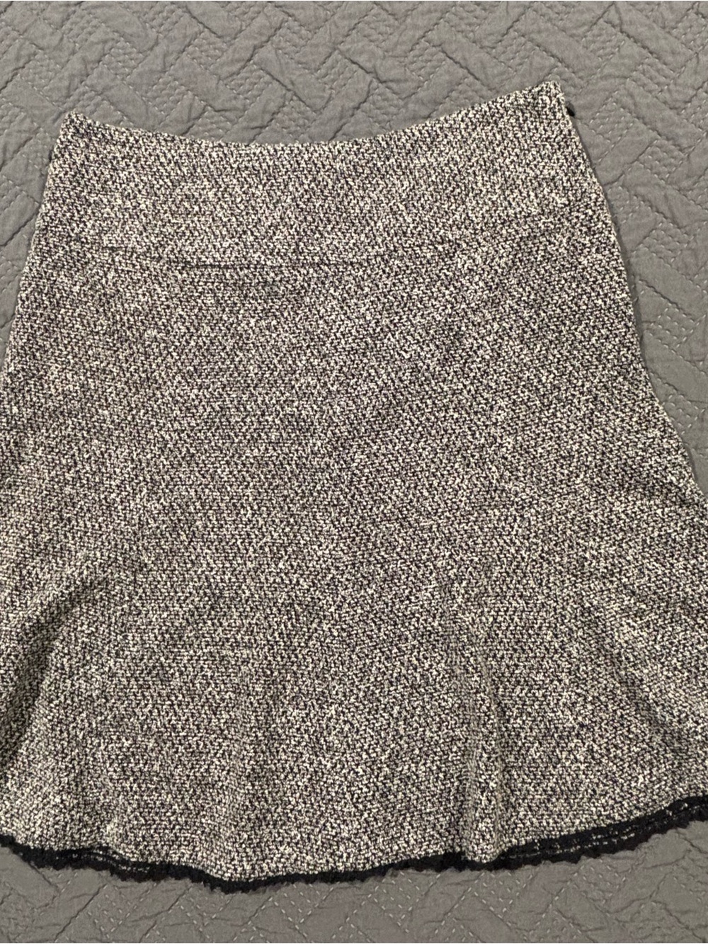 Express Gray Textured A-Line Skirt with Black Lace Hem